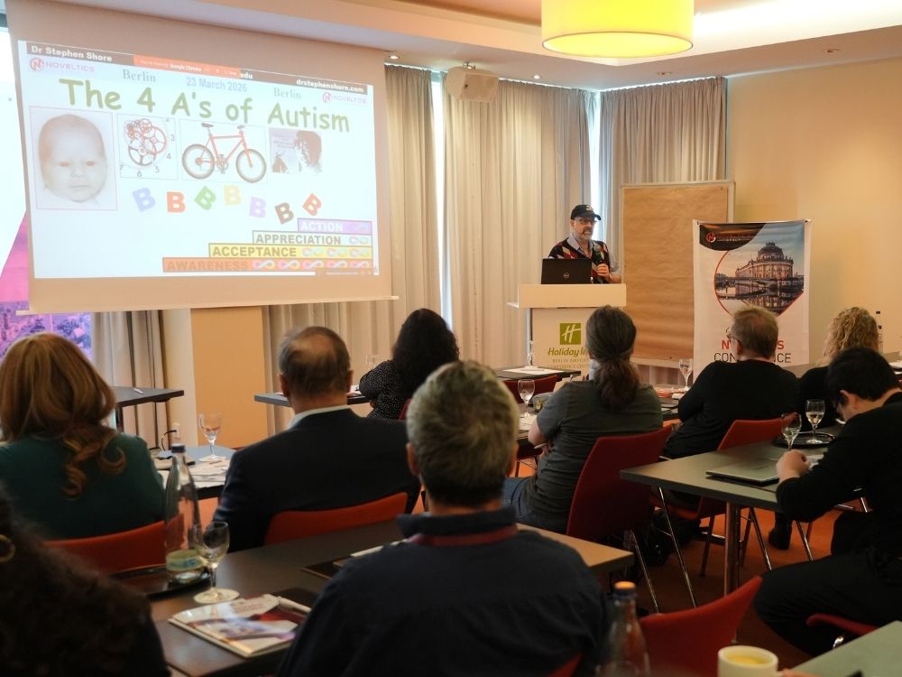 Keynote speaker stephen mark shore presenting at autism research conference germany noveltics